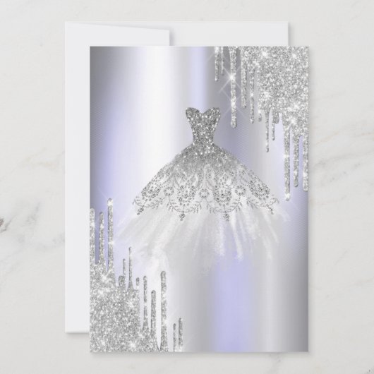 シルバークールグリッタードリップスドレスバイオレットスウィート16 招待状 (裏面)