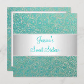 シルバーグエレガントリーンペイズリーパーティの招待状 招待状 (正面/裏面)