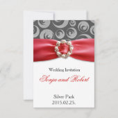 シルバーグエレガントレーレッドリボン結婚式招待状 招待状 (正面)