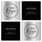 シルバーググラデーション円のロゴ スクエア名刺