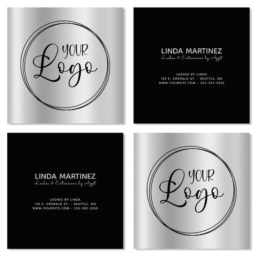 シルバーググラデーション円のロゴ スクエア名刺