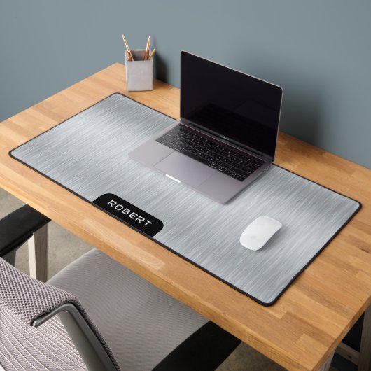 シルバーググレーミニマルブラッシュアルミニウムのテクスチャ デスクマット (オフィス2)