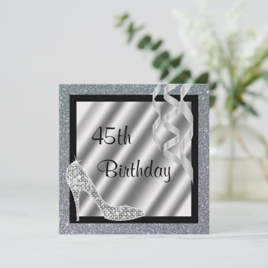 シルバーグライトリースティレット&ストリーマーズ45誕生日 招待状 (スタンド正面)