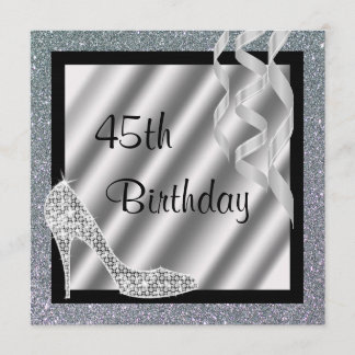 シルバーグライトリースティレット&ストリーマーズ45誕生日 招待状