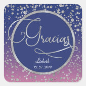 シルバーグラシア王室のスブルーピンクグラムギフトサンキューサンキュー スクエアシール (正面)
