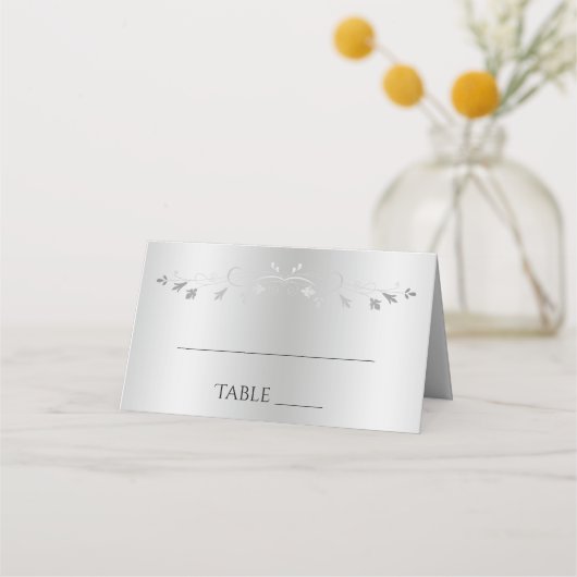 シルバーグラディエント&ヴィンテージフローリッシュエレガントな結婚式 プレイスカード (正面)