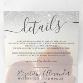 シルバーグラデーショングリッターの白いスクリプト結婚の写真 三つ折り招待状 (内部最初)