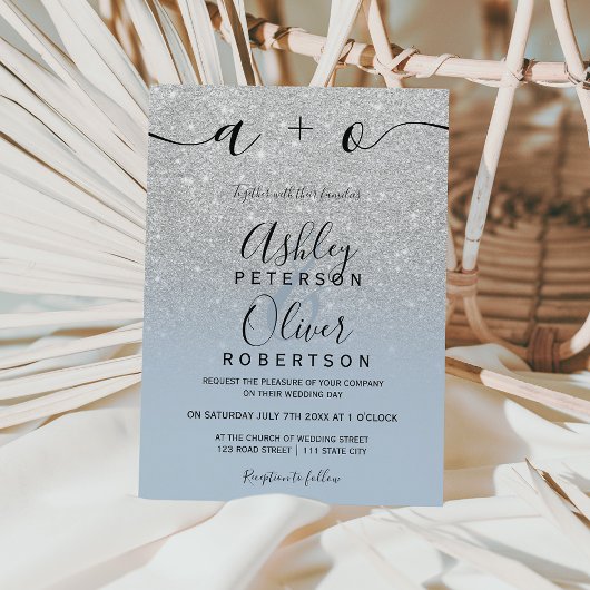 シルバーグラデーショングリッターほこりっぽいブルー結婚バジェット