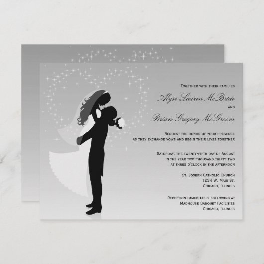 シルバーグラデーションシルエットフォーマル結婚式招待 招待状 (正面/裏面)