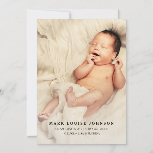 シルバーグラデーション新生児写真の生誕発表 案内状 (正面)