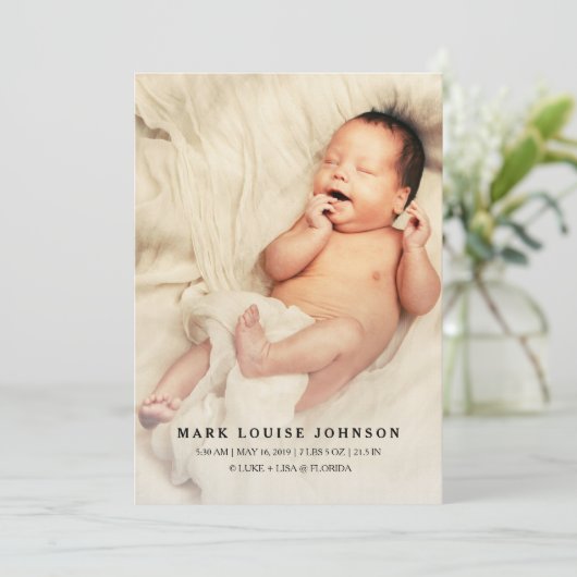 シルバーグラデーション新生児写真の生誕発表 案内状 (スタンド正面)