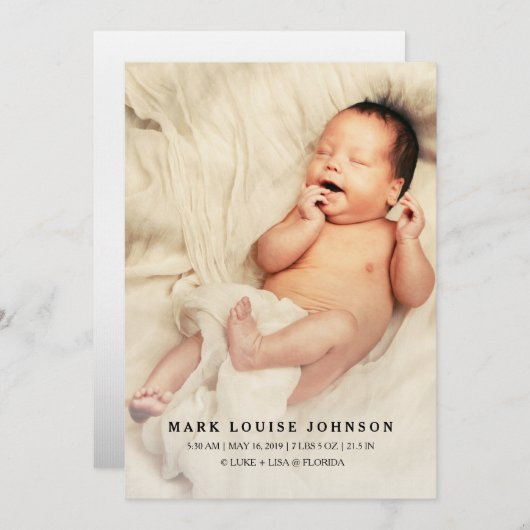 シルバーグラデーション新生児写真の生誕発表 案内状 (正面/裏面)