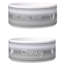 シルバーグラデーション Eat Play Love オリジナル犬名前ボウル