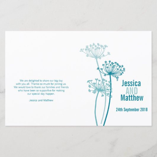 シルバーグラフィックモダンフラワー結婚式 プログラム (正面)