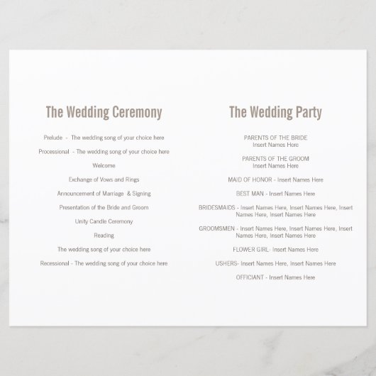 シルバーグラフィック茶色の花結婚式 プログラム (裏面)