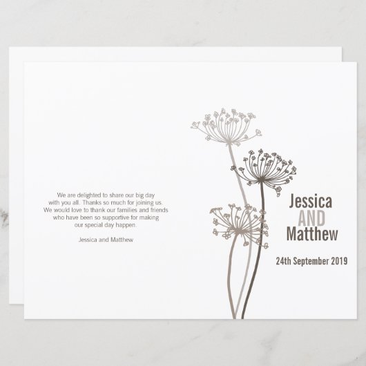 シルバーグラフィック茶色の花結婚式 プログラム (正面/裏面)