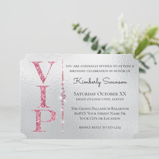 シルバーグラマリーダイヤモンドピンクグリッターVIPパーティー 招待状 (スタンド正面)