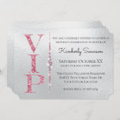 シルバーグラマリーダイヤモンドピンクグリッターVIPパーティー 招待状 (正面/裏面)