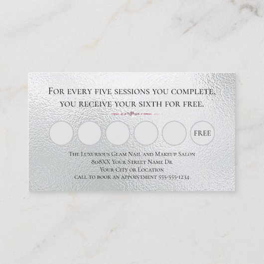 シルバーグラマリーダイヤモンドピンクグリッターVIPロイヤリティ 名刺 (裏面)