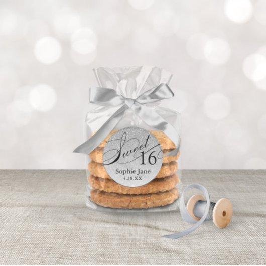 シルバーグラムグリッタースウィート16 パーソナライズされた ラウンドシール