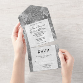シルバーグラムグリッタースネークスキン オールインワン招待状