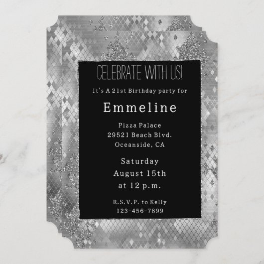 シルバーグラムグリッタースネークスキン 招待状 (正面/裏面)