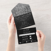 シルバーグラムグリッターモダンシックスパークル結婚ズ オールインワン招待状 (貼ってはがせる)