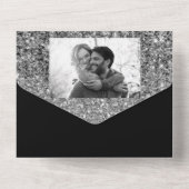 シルバーグラムグリッターモダンシックスパークル結婚ズ オールインワン招待状 (裏面)