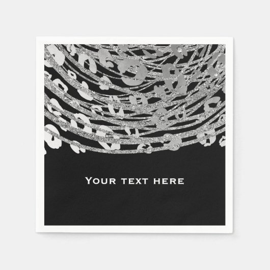シルバーグラムチーテプリントエキゾチックプリントパーティー スタンダードカクテルナプキン (正面)
