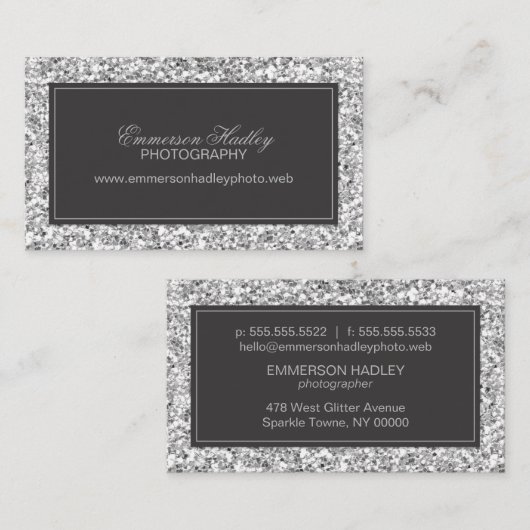 シルバーグラムフェイクグリッター 名刺 (正面/裏面)