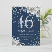 シルバーグラムフローラグリッターSweet sixteenネイビー 招待状 (スタンド正面)