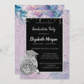 シルバーグラードキャップ、ディスコボール、ワインバイオレット抽象芸術 招待状 (正面/裏面)