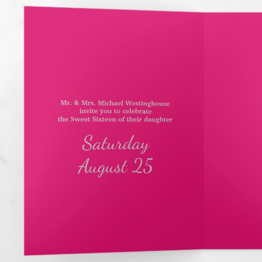 シルバーグリッススウィート16パーティー招待状 三つ折り招待状 (内部最初)