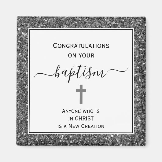 シルバーグリッターおめでとう成人バプテスマ マグネット (正面)