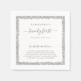シルバーグリッターおもしろいファクト名日付21日パーティー スタンダードカクテルナプキン