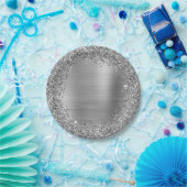 シルバーグリッターおよびフォイルガーリーグラム ペーパープレート (パーティー)