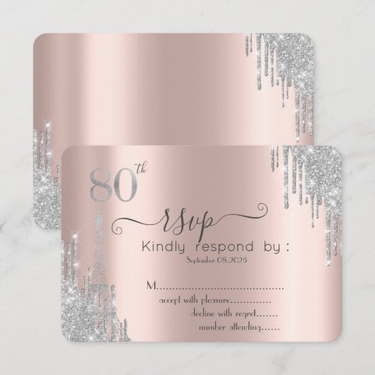  シルバーグリッターが垂れる、エッフェル塔 80周年招待状 招待状 (正面/裏面)