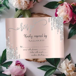 シルバーグリッターが滴るバットミツバの返信カード 招待状