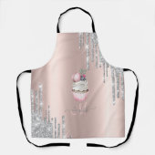 シルバーグリッターが滴るローズゴールドのモノグラムカップケーキ エプロン (正面)