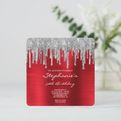 シルバーグリッターが赤いホイルを垂らす 50歳の誕生日 招待状 (スタンド正面)