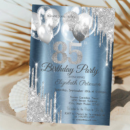 シルバーグリッターが風船をドリップブルーメタリック85th 招待状