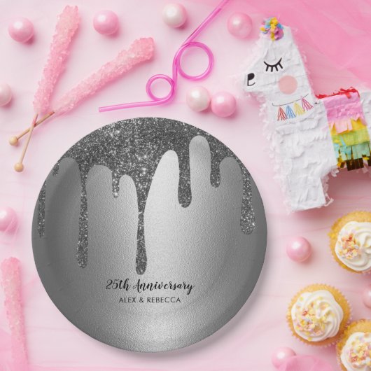 シルバーグリッターが25結婚周年を迎える ペーパープレート (パーティー)