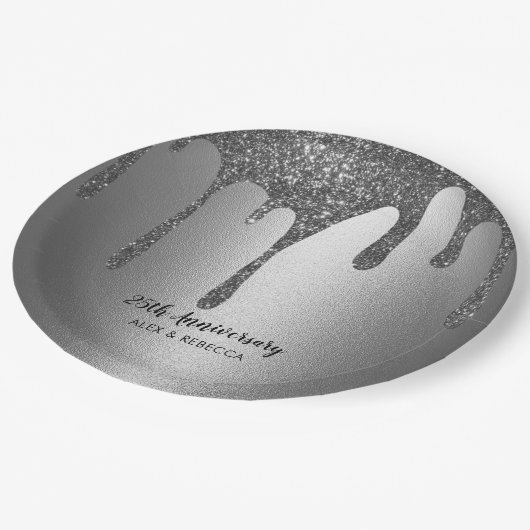 シルバーグリッターが25結婚周年を迎える ペーパープレート (アングル)