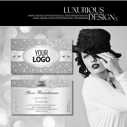 シルバーグリッターきらめくスターズダイヤモンドとロゴ 名刺