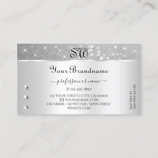 シルバーグリッターきらめくスターズダイヤモンドイニシャル 名刺 (裏面)