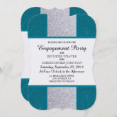 シルバーグリッターとアクアティール(緑がかった色)と渦巻形のデザイン 招待状 (正面/裏面)