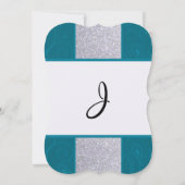 シルバーグリッターとアクアティール(緑がかった色)と渦巻形のデザイン 招待状 (裏面)