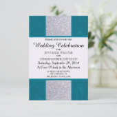 シルバーグリッターとアクアティール（緑がかった色）と渦巻形のデザイン 招待状 (スタンド正面)