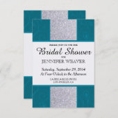 シルバーグリッターとアクアティール(緑がかった色)と渦巻形のデザイン 招待状 (正面/裏面)