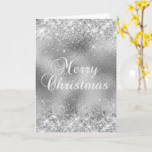 シルバーグリッターとガラス箔メリークリスマス カード (黄色い花)